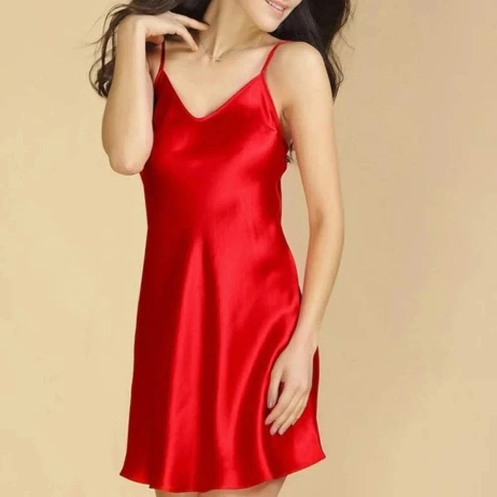 100% Mulberry Silk Nightgowns for Women Silk Short Sexy V Neck Ladies Sleepwear Nightwear Dress for Girls