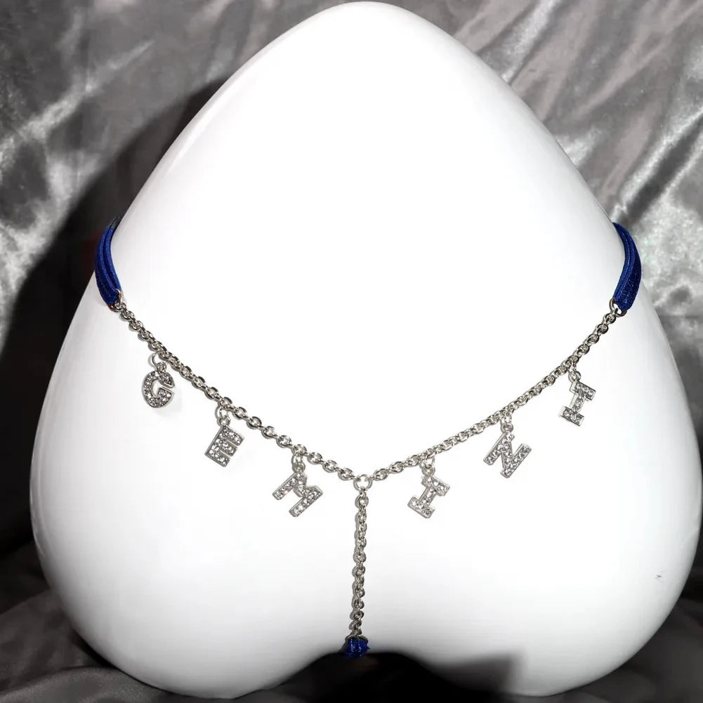 Sexy Women Custom Thong with Letter Metal 12 Constellations Body Waist Chain Jewelry Panties Girl Personalize Underwear Gift