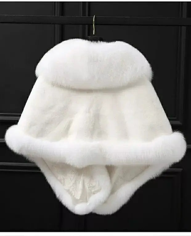 White Fur Shawl Women's  Jacket  Autumn Winter Faux Mink Fox Fur Dress Cheongsam Cloak Coats New 2026 Thicken Warm Short Outwear