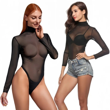 Long Sleeve One-pieces Open Crotch Bodysuits Bodycon Black Shirts Tops Body Lingerie Suits for Women Plus Size Club Street wear