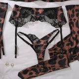 Ellolace Leopard Costume For Women Lingerie Ultra Sexy Lace Patchwork Intimate Sexy Complete with Gloves Stocking Underwear