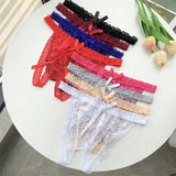 Customized Crystal Name Letters Women's Sexy Breathable Lace Underwear Low Waisted Opening Thong Bikini Erotic G-String Panties