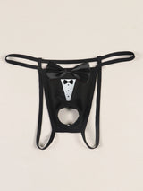 Men's Sexy Bow Decoration Thong Underwear with Fun Printed Breathable Soft Hollow Out Underwear