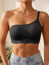 One Shoulder Women Bra Wireless Solid Front-Clasp Push up Bra Non-slip Unlined Comfortable Bra