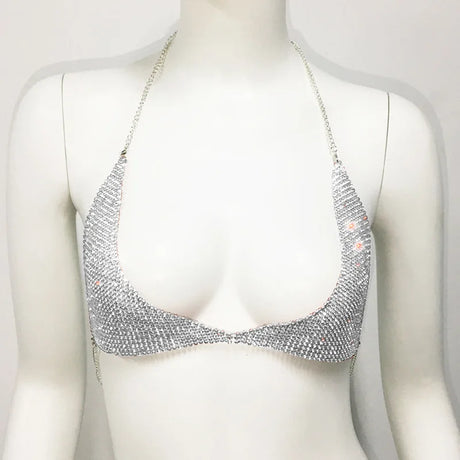 AKYZO Sensual Rhinestone Halter Bra Dazzling Shiny Back Clasp Chain Glamorous Rhinestone Decoration Designed for Women Perfect f