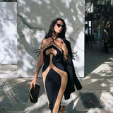 Hanging Neck Suspender Slim Fit Nightclub Sexy Women's Long Dress Elegant Fashionable Perspective Temperament Dinner Dress