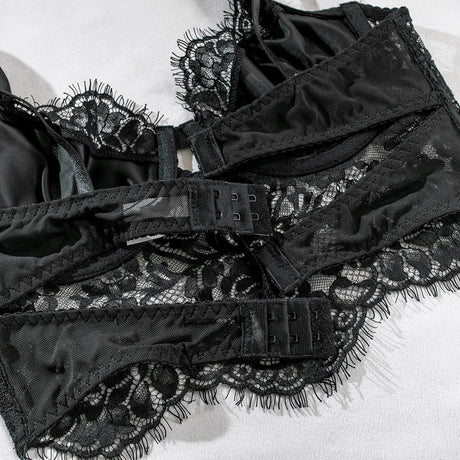 Krasapt French Black Eyelash Lace Sexy Lingerie Sets Sensual Transparent Hollowed Out 2Pcs Erotic Intimate Porn Costume Outfits