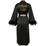 Customized Bathrobe for Women Personalized Name And Date Robe Add Any Text Gown for Bridal Party Feather Bride Robes