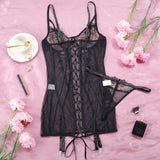Women Mesh Sheer Lingerie Set Underwire Push Up Lace Back Garter Thong Sexy Bedroom Date Night Honeymoon Party Nightwear
