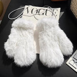 Hot Sale Women's 100% Natural Rabbit Fur Winter Gloves Warm Knit Thick Thermal Mittens Soft Real Fur Outdoor Cold Weather Glove