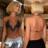 Rhinestone Lingerie Tops ladies Sleeveless Shining glitter Backless Spaghetti Strap Halter Bra Tanks Tops for women