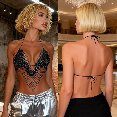Rhinestone Lingerie Tops ladies Sleeveless Shining glitter Backless Spaghetti Strap Halter Bra Tanks Tops for women
