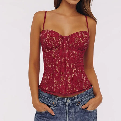 Tuularose Sexy Bodycon Lace Corset Vest Women's New Sleeveless Tanks Fishbone Waist Lace Up Summer Sexy Sleeveless Camisole Tops