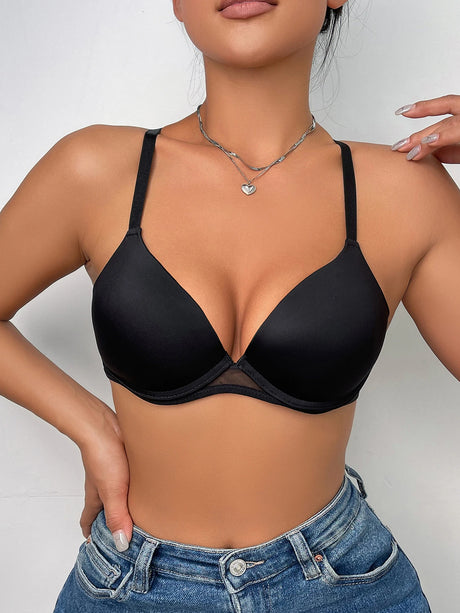 Plunge Padded Push Up Bra Women Underwire Seamless T-Shirt Bra Comfort Everyday Date Night Bras