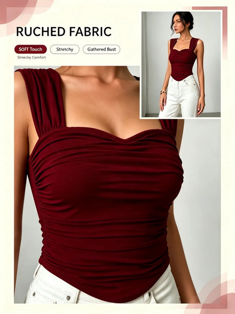 Sexy Tank Women Summer New Tops Solid Backless Streetwear Casual Slim Sleeveless Camisole Fashion Folds Tank Tops Lady Clothing