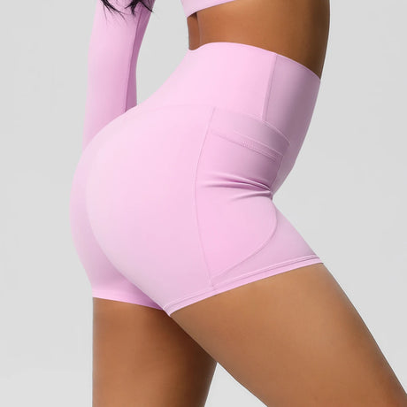 Solid Color Yoga Pants With Pockets Quick Drying High Waisted Gym Push Up Yoga Shorts for Woman Breathable Workout Fitness Short