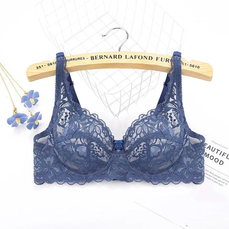 Plus Size Lace Ultra-thin Push Up Bra Women Sexy Hollow Out Lingerie Lady Lace Transparent Underwear Female Embroidery Solid Bra