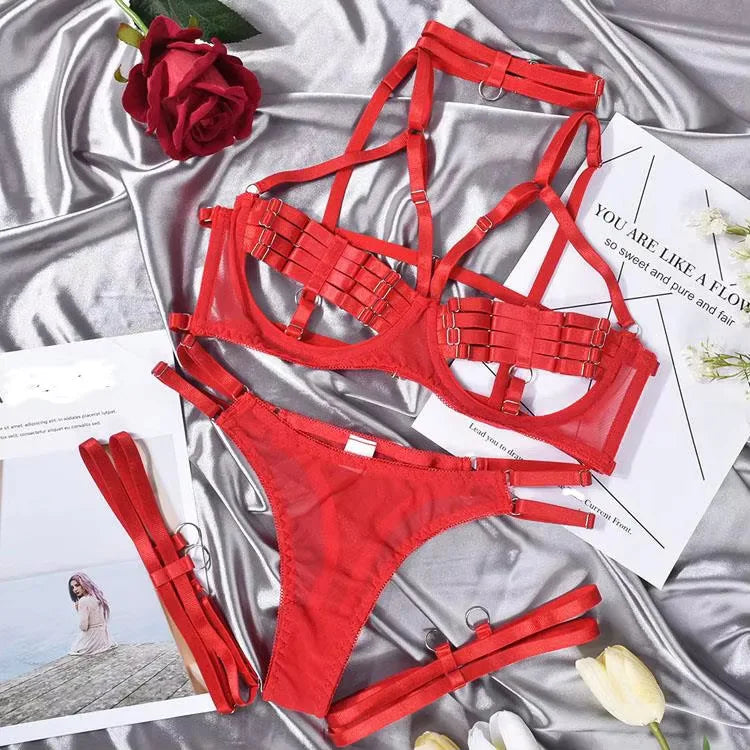 Tornova Erotic Lingerie with Steel Ring Women Hot Delicate Straps Gather Together Private Seductive Nightclub Corset Garter Set