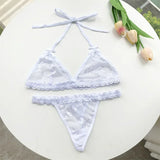 Name Custom Crystal Letter Thong Lace Tie Neck Bikini Bra Panties Sexy Personalized Name Low Waist G-String Underwear Bra Set