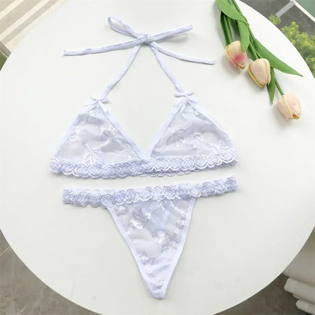 Name Custom Crystal Letter Thong Lace Tie Neck Bikini Bra Panties Sexy Personalized Name Low Waist G-String Underwear Bra Set