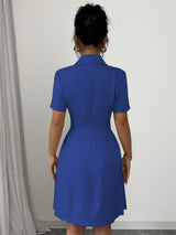 2026 Luxury Dresses Solid Color Notched Lapel Double Breasted Short Sleeve Slim Summer Midi Dress for Woman Clothes