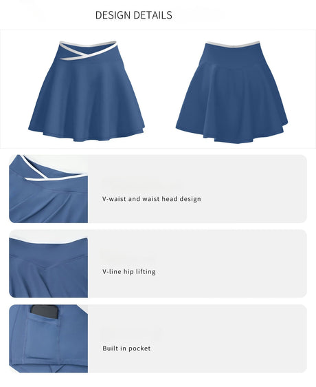 Women Tennis Skorts with Shorts High Waist Cross Running Cycling Fake Two Piece Sports Skirt Gym Fitness Workout Yoga Bottoms