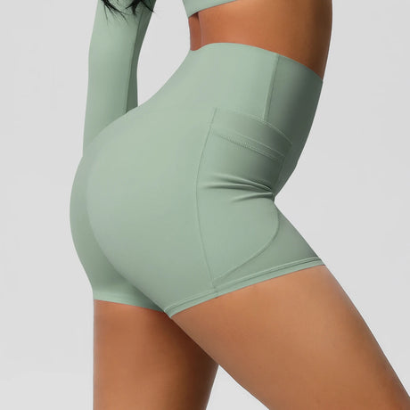 Solid Color Yoga Pants With Pockets Quick Drying High Waisted Gym Push Up Yoga Shorts for Woman Breathable Workout Fitness Short