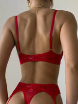 Women's Red Lace Lingerie Set with Underwire Bra High Waist Garter Belt Thong and Thigh Straps Romantic Bedroom Outfit Set 2026