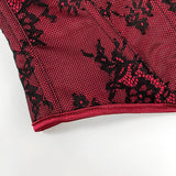 Women's Lace Corset Top Strapless Burgundy Black Molded Cup Back Lace-Up Waist Cincher Push-Up Bustier