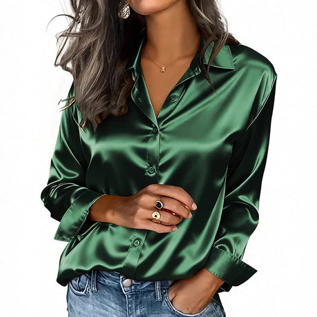 Spring And Autumn Women's Lapel Shirt Button Cardigan Top Black Green Red Elegant Fashion Office Basic Blouses For Female Shirts