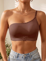 Summer Solid One Shoulder Wireless Women Bra Bralette Front-Clasp Push up Bra Comfort Unpadded Off Shoulder Bras