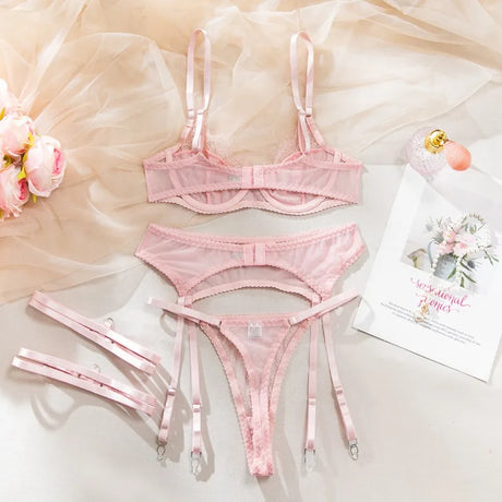 Women's Red Lace Lingerie Set with Underwire Bra High Waist Garter Belt Thong and Thigh Straps Romantic Bedroom Outfit Set 2026