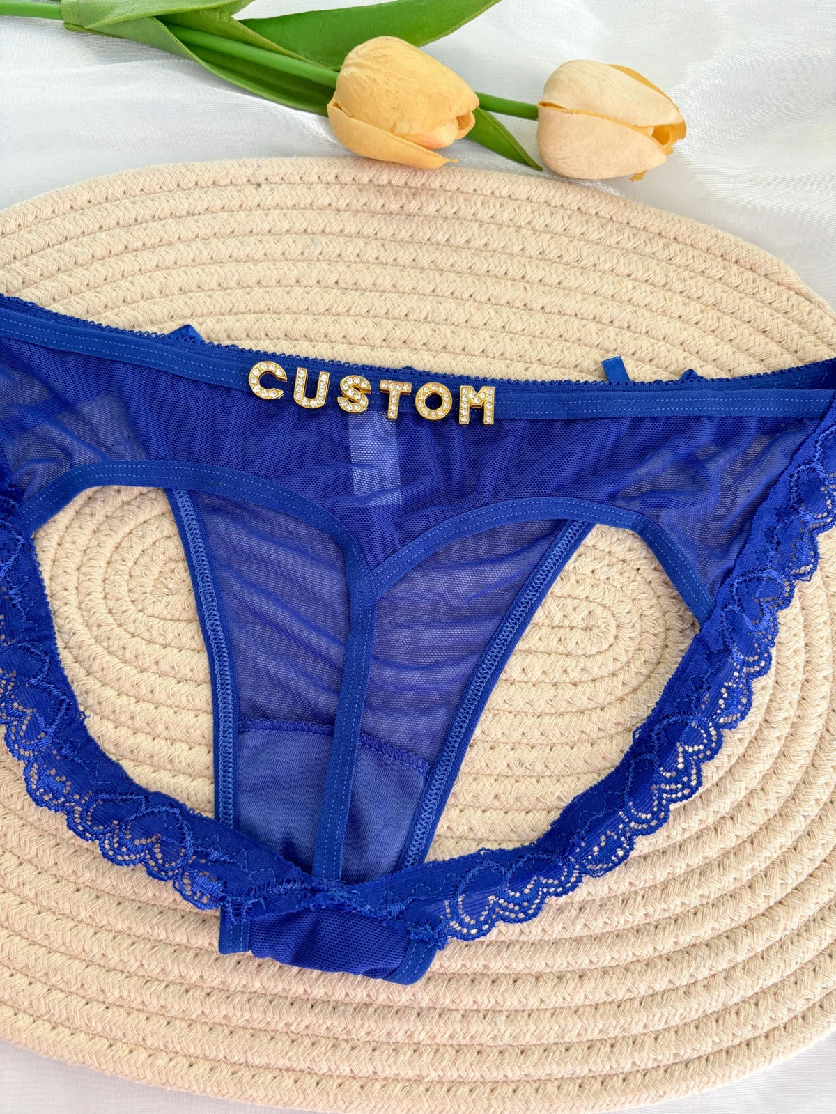 Custom Rhinestone Letter Name Underpants Sexy Mesh Panties Low Rise Hollow Hip Briefs Personalized Gift Wife Lover Anniversary