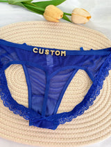 Custom Rhinestone Letter Name Underpants Sexy Mesh Panties Low Rise Hollow Hip Briefs Personalized Gift Wife Lover Anniversary