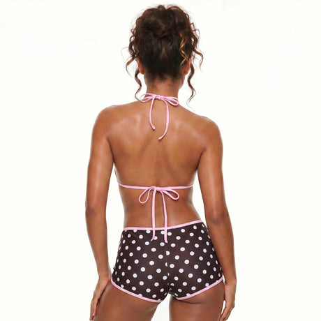 Women's Summer Tie-up Swimsuit,Bikini Top and Boy-Leg Shorts Set,Dot/Plaid Print Swimwear Beach Bathing Suit Biquini