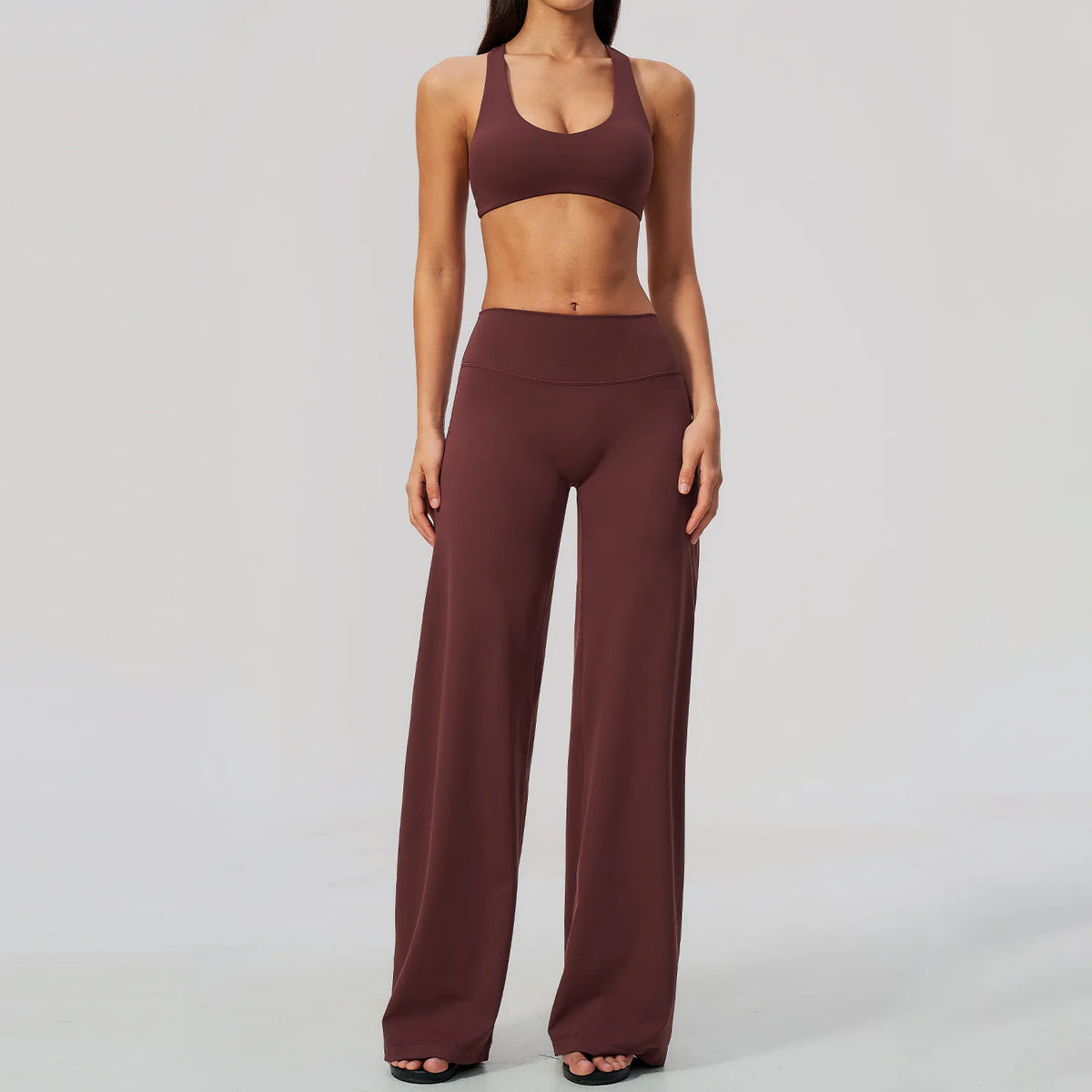 Women's 2/3Pcs Yoga Set Zip Jacket Sports Bra Cross Back Wide Leg Flare Pants Push Up Gym Set Workout Running Fitness Activewear
