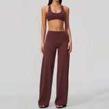 Women's 2/3Pcs Yoga Set Zip Jacket Sports Bra Cross Back Wide Leg Flare Pants Push Up Gym Set Workout Running Fitness Activewear