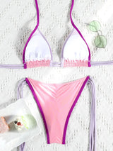 Rinabe Pink Bikini String Bikinis Triangle Swimsuit High Cut Swimsuits Sexy Swimwear Halter Bathing Suit New Style Beachwear