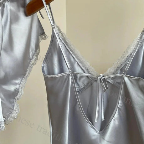 2025 Summer New Cami Top&shorts Sexy Lace Trim Pajamas Nightwear Lady's Lingerie Attractive Pijamas Backless Home Clothes