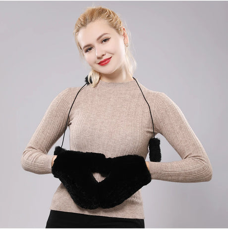Hot Sale Women's 100% Natural Rabbit Fur Winter Gloves Warm Knit Thick Thermal Mittens Soft Real Fur Outdoor Cold Weather Glove