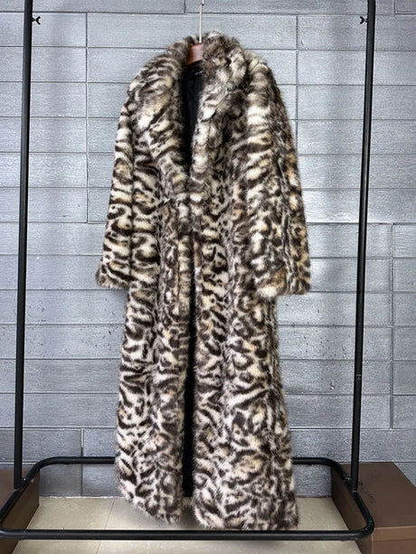 ZADORIN 130cm Long Thicken Lapel Cow Print White Brown Faux Fur Coat Woman Clothing Luxury Fluffy Jacket Winter Fur Coats Woman