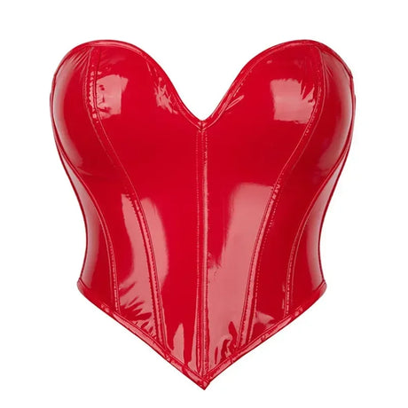 Black Shiny PVC Bustier Faux Leather Corset Crop Top Body Shaper Women Sexy Corselet Vest Plus Size