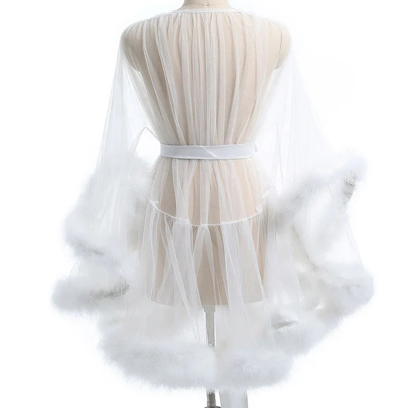 Thin Transparent Plush Pajamas Woman Sexy Lingerie Exotic Sleepwear Erotic Nightgown Porn Bathrobe Fancy Costume Boyfriend Shirt