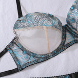 Ladies' New Fashionable and Sexy Lace Embroidered Western Region Style Luxury and Beautiful Underwear and Underwear 4-piece Set