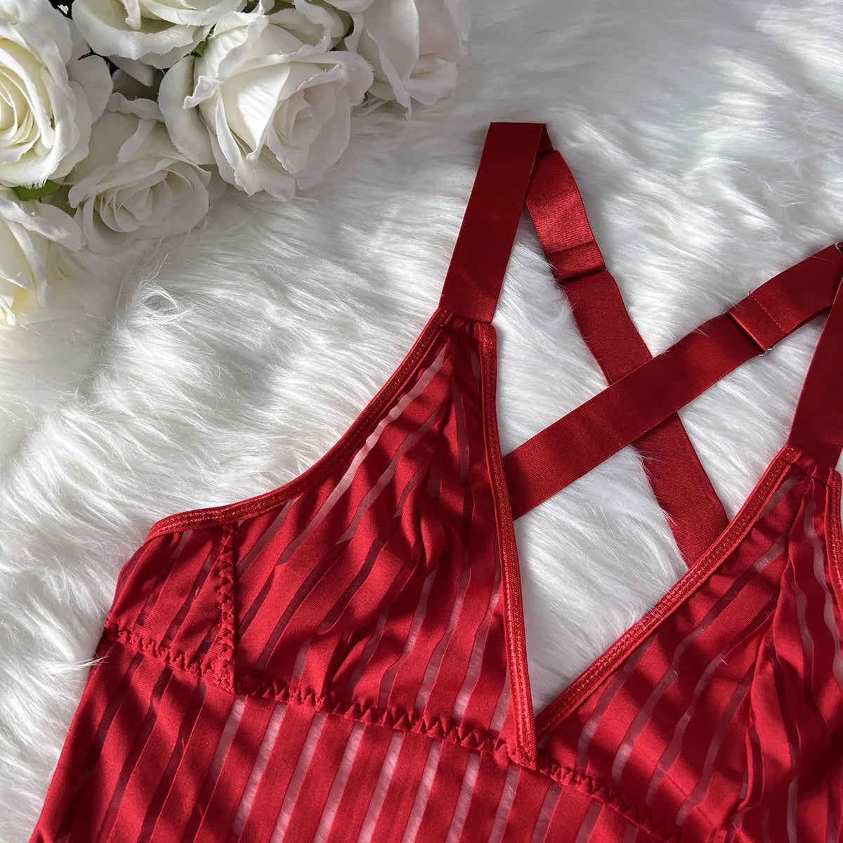 Sexy Lingerie Strip See Through Bodysuit Deep-V Halter Erotic Costumes Backless Jumpsuit Suspenders Underwear Women Garter 2024