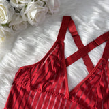 Sexy Lingerie Strip See Through Bodysuit Deep-V Halter Erotic Costumes Backless Jumpsuit Suspenders Underwear Women Garter 2024