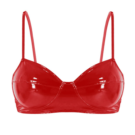Womens Lingerie Fashion Wetlook Faux Leather Bra Sexy Wire-free No Pad Bra Top Brassiere Raves Pole Dances Costume Clubwear