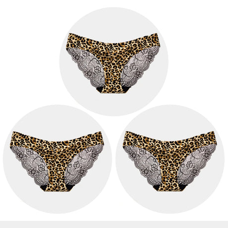 Women's Seamless Underwear Leopard Intimate Women Sexy Lace Black Floral Panties Seamless Panty 3pcs/set