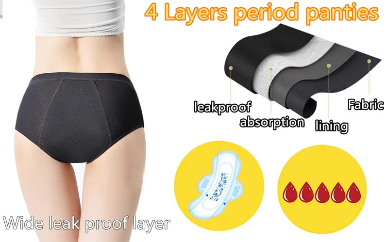 4-Layer Absorbent Leakproof Menstrual Panties For Women Period Heavy Flow Physiological Pants Plus Size Cotton Postpartum Briefs