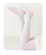 Lolita Girls Vertical Stripe Lace Mesh Pantyhose Cozy Wear Resistant Elastic Knit Elegant Sweet Princess Leggings